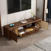 Nut-Brown Finish Wooden TV Stand with Cabinet Shelves