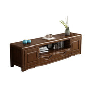 Nut-Brown Finish Wooden TV Stand with Cabinet Shelves