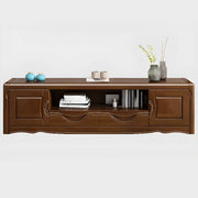 Nut-Brown Finish Wooden TV Stand with Cabinet Shelves
