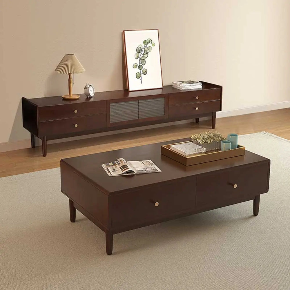 Nut-Brown Oak Medium Wood Tone TV Stand with Storage