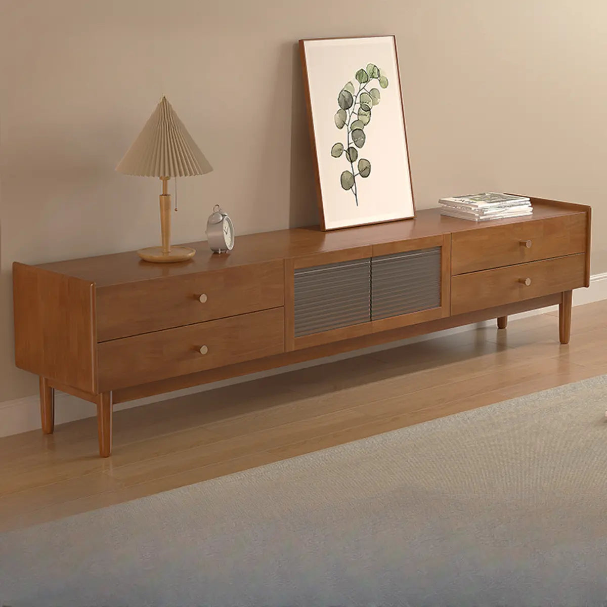 Nut-Brown Oak Medium Wood Tone TV Stand with Storage