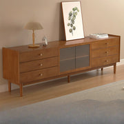 Nut-Brown Oak Medium Wood Tone TV Stand with Storage