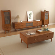 Nut-Brown Oak Medium Wood Tone TV Stand with Storage