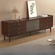 Nut-Brown Oak Medium Wood Tone TV Stand with Storage