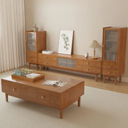 Nut-Brown Oak Medium Wood Tone TV Stand with Storage