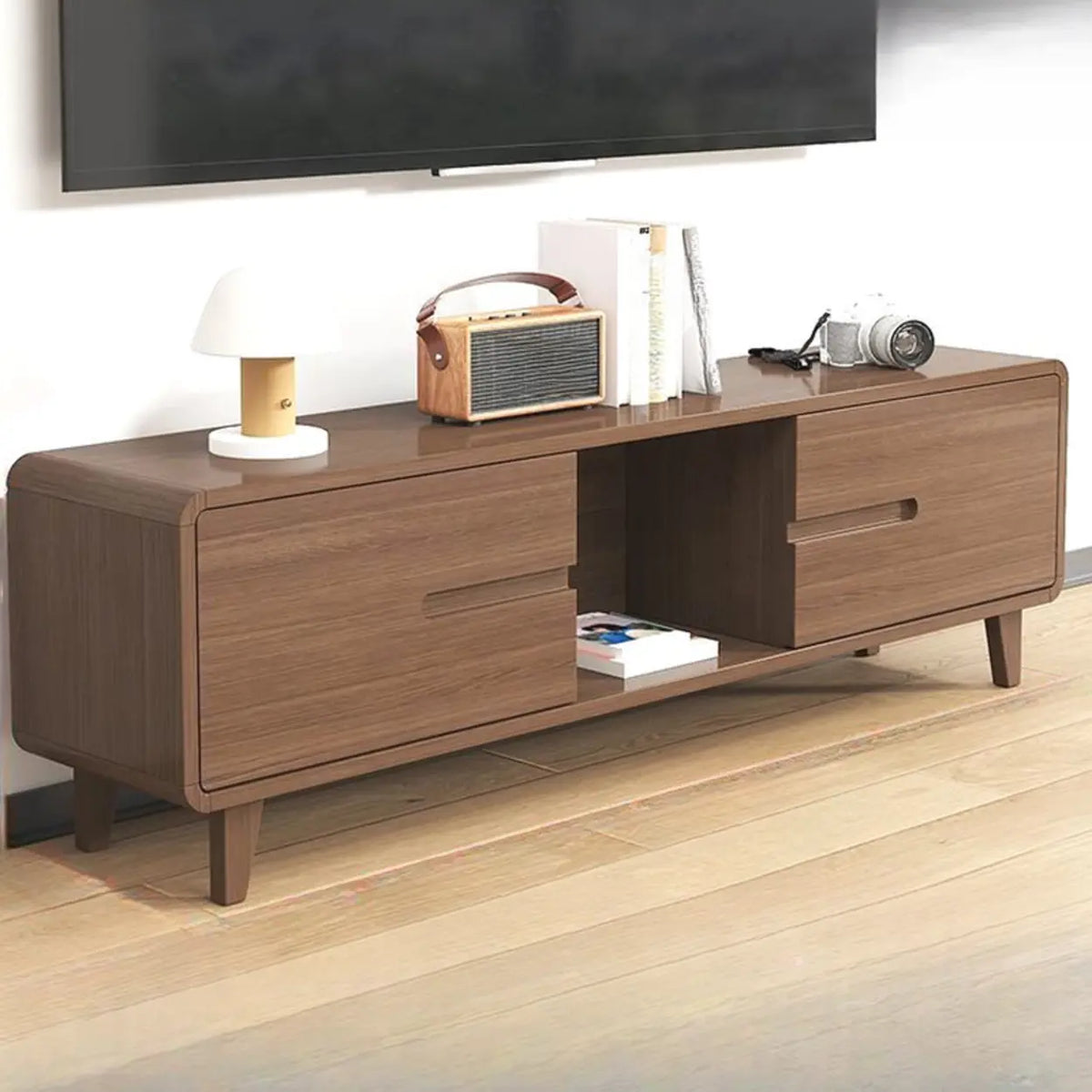 Nut-Brown Parlor Drawers Open Storage Wood TV Stand