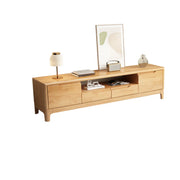 Nut-Brown Rubberwood TV Stand with Shelves Cabinet