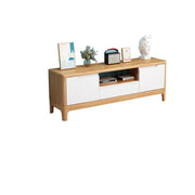 Nut-Brown Rubberwood TV Stand with Shelves Cabinet