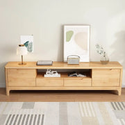 Nut-Brown Rubberwood TV Stand with Shelves Cabinet