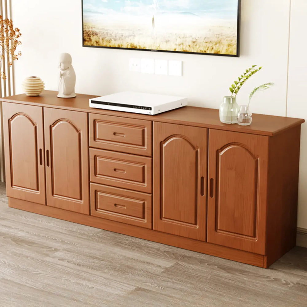 Nut-Brown Wood Drawers Cabinet Rectangle TV Stand