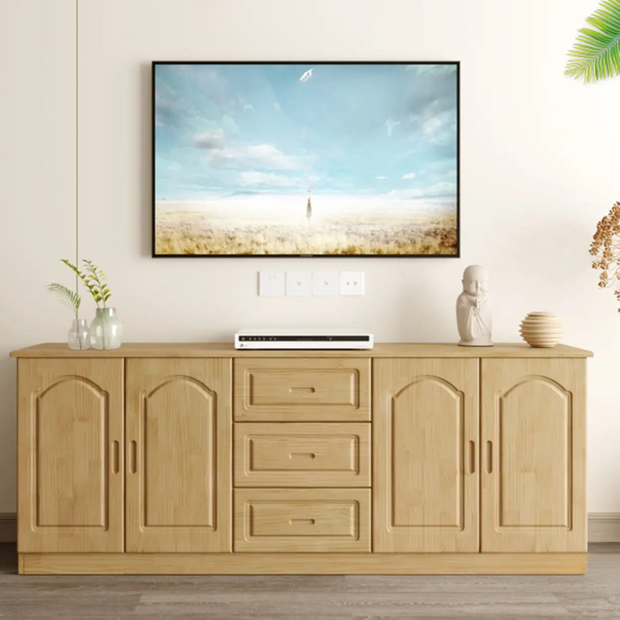 Nut-Brown Wood Drawers Cabinet Rectangle TV Stand