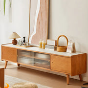 Nut-Brown Wood Drawers Open Storage TV Stand with Legs