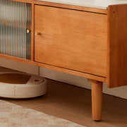 Nut-Brown Wood Drawers Open Storage TV Stand with Legs