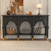 Nut-Brown Wood Foyer Storage Console Table with Shelves