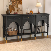 Nut-Brown Wood Foyer Storage Console Table with Shelves