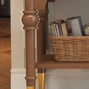 Nut-Brown Wood Foyer Storage Console Table with Shelves