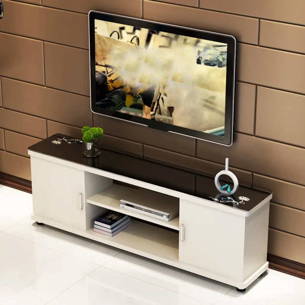 Off-White Artificial Wood Open Storage Cabinet TV Stand