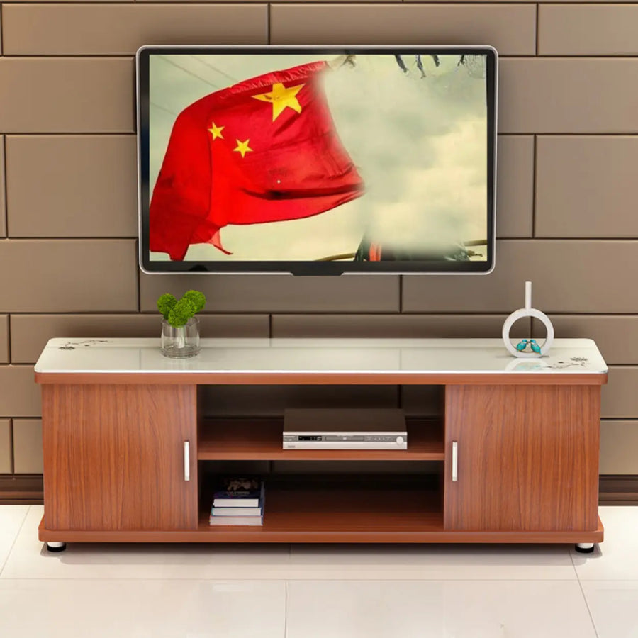 Off-White Artificial Wood Open Storage Cabinet TV Stand
