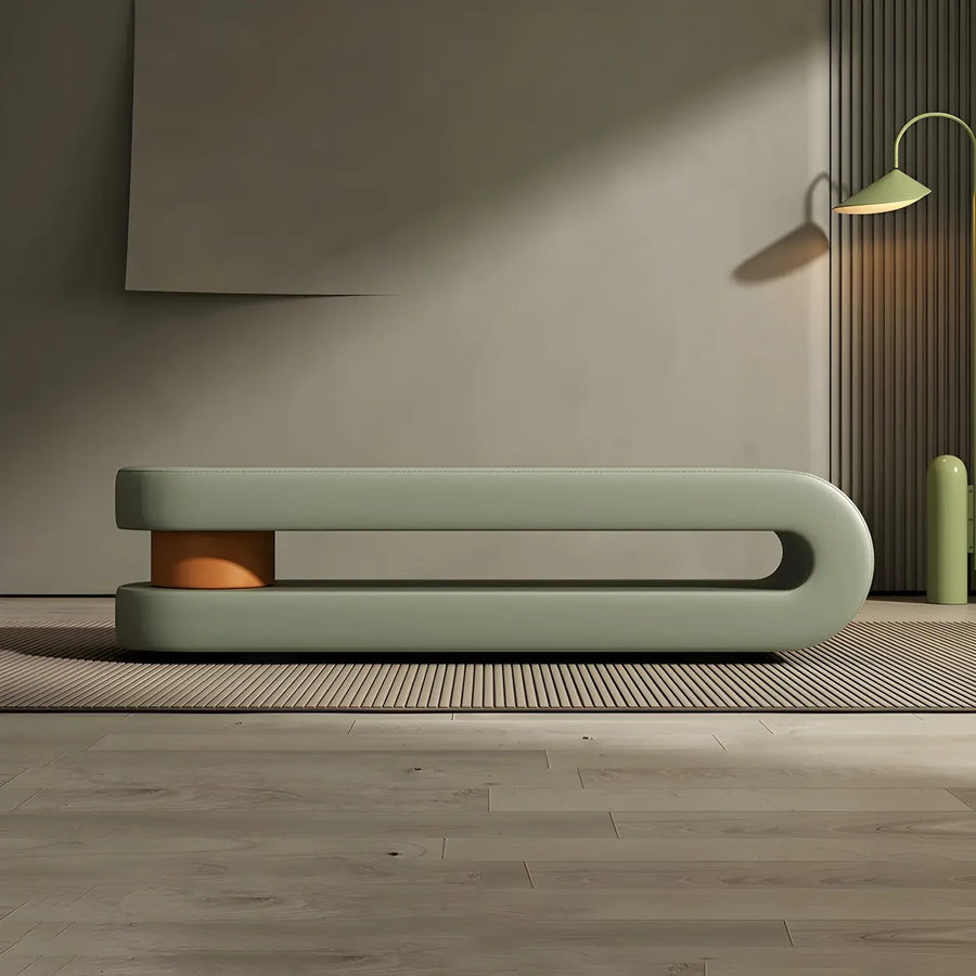 Off-White Faux Leather Upholstered Bedroom Bench