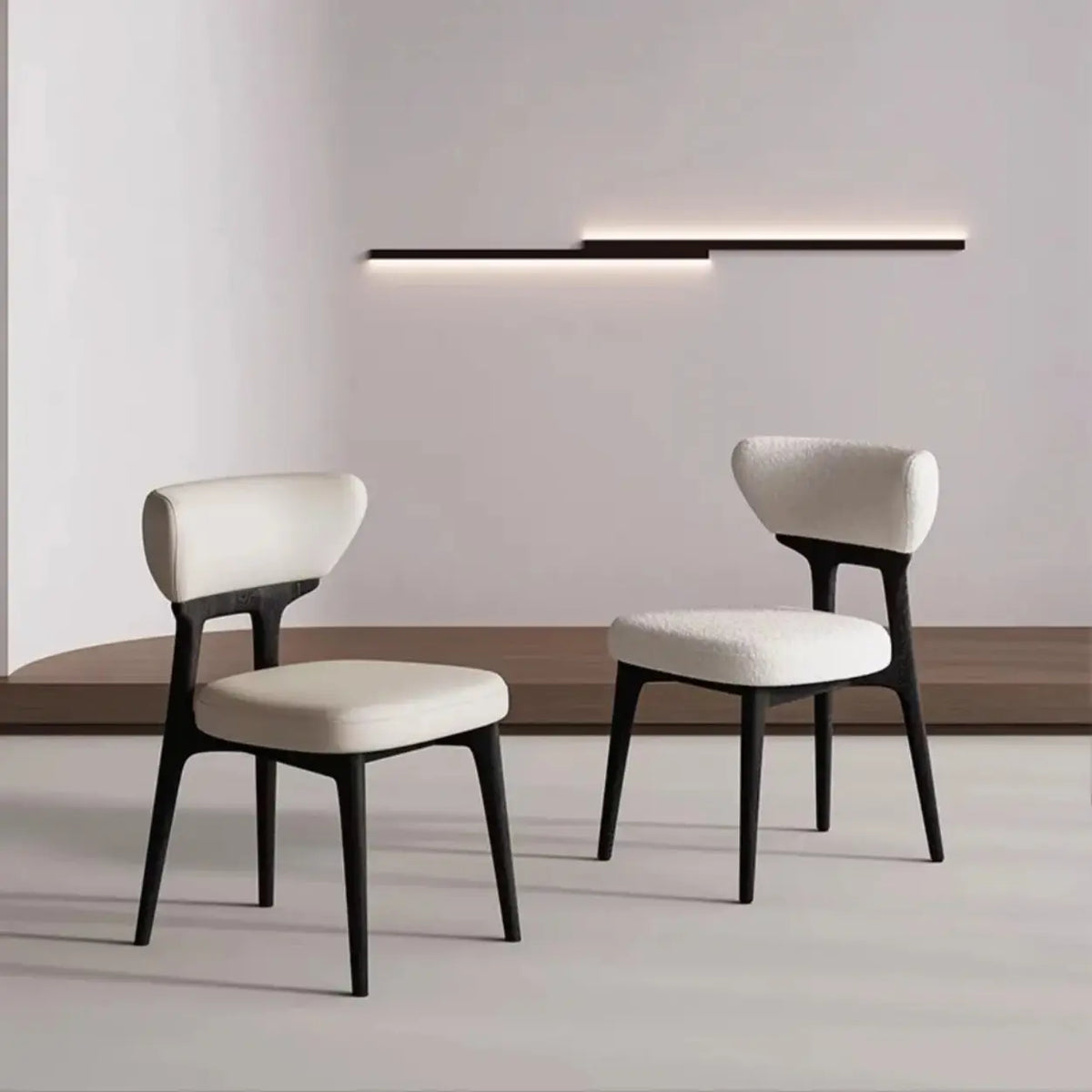 Off-White Upholstered Backrest Wooden Dining Chair