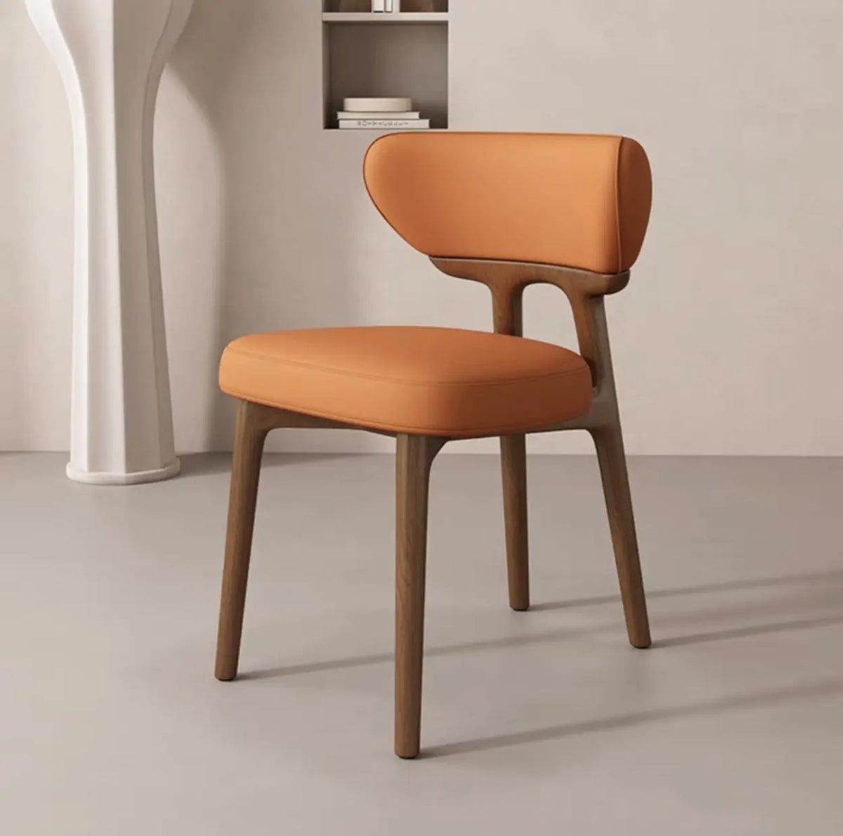 Off-White Upholstered Backrest Wooden Dining Chair