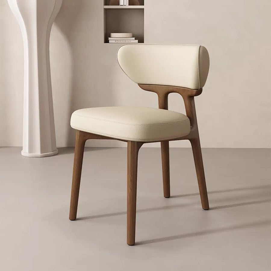 Off-White Upholstered Backrest Wooden Dining Chair