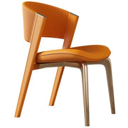 Open Back Faux Leather Seat Metal Dining Chairs Beige