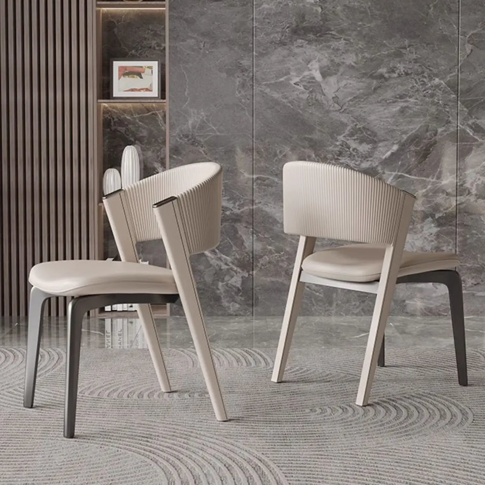Open Back Faux Leather Seat Metal Dining Chairs Beige