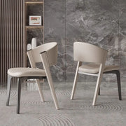 Open Back Faux Leather Seat Metal Dining Chairs Beige