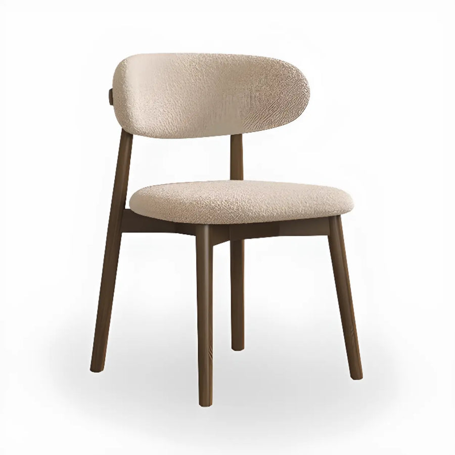 Open Back Round Padded Seating Wood Dining Chair Beige