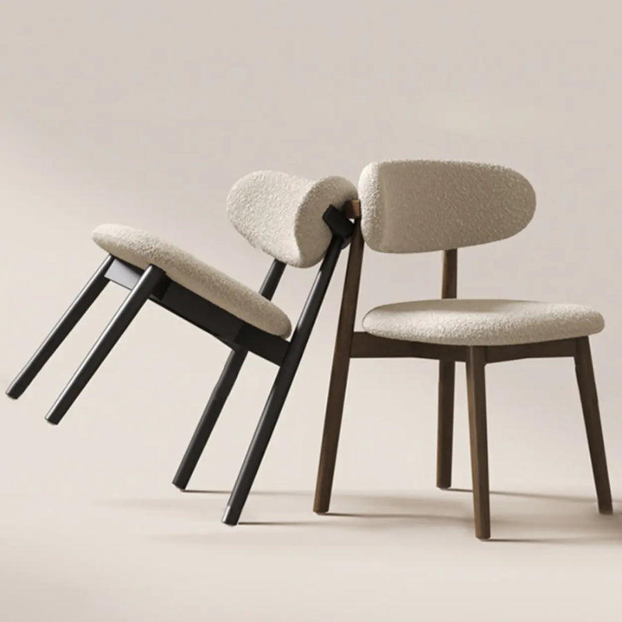 Open Back Round Padded Seating Wood Dining Chair Beige