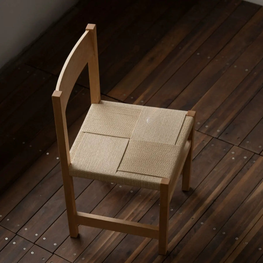 Open Braided Rope Seat Rectangle Wood Dining Chair