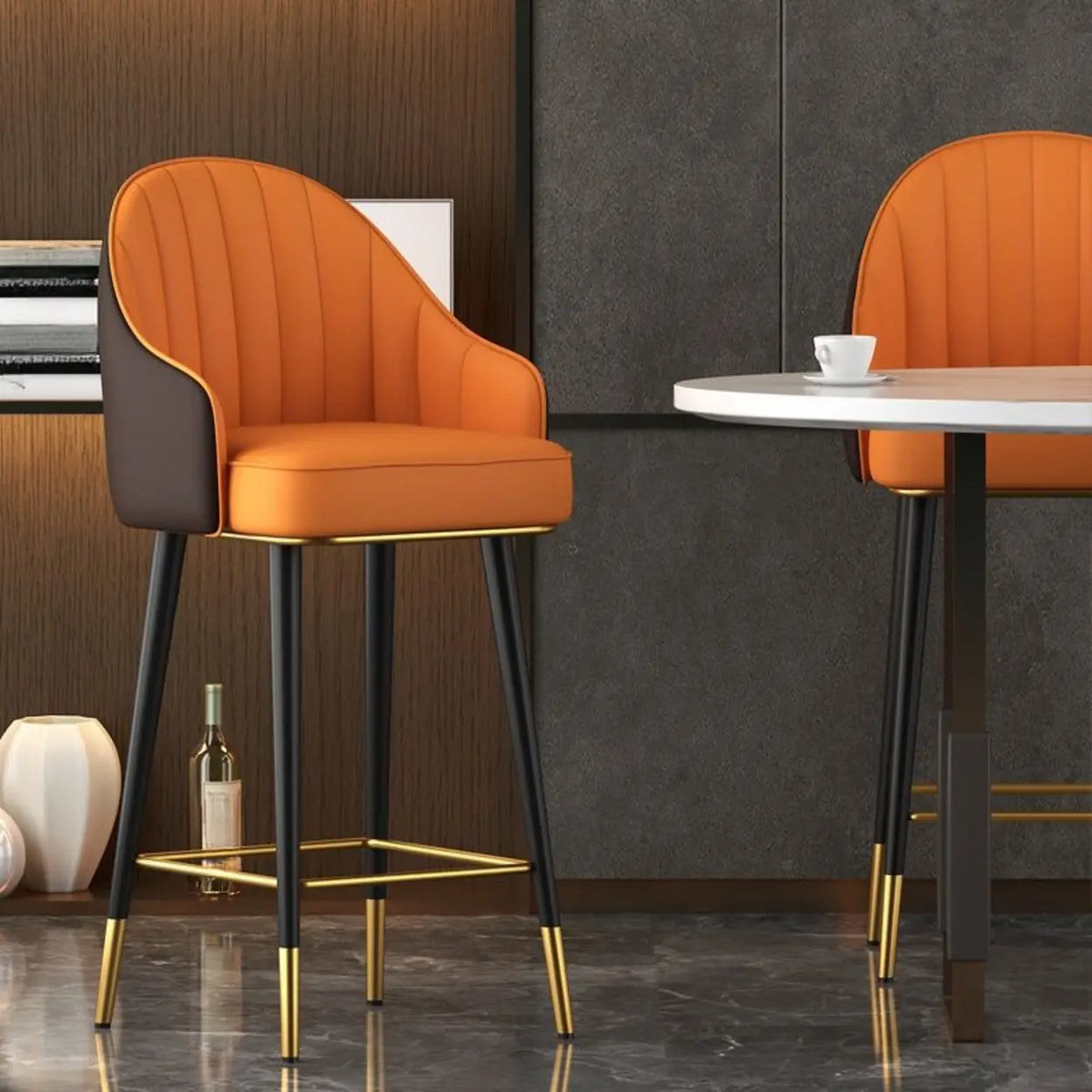 Curved Leather Tall Bistro Stool with Armrest