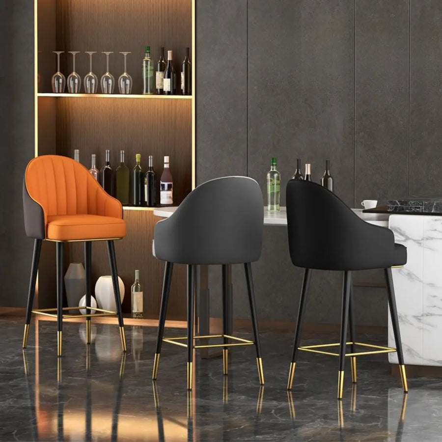 Curved Leather Tall Bistro Stool with Armrest