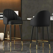 Curved Leather Tall Bistro Stool with Armrest