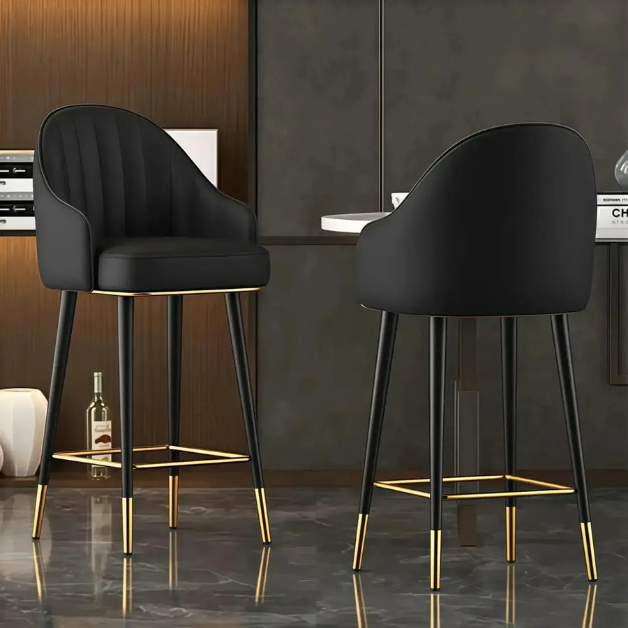 Curved Leather Tall Bistro Stool with Armrest