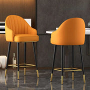 Curved Leather Tall Bistro Stool with Armrest