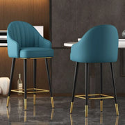 Curved Leather Tall Bistro Stool with Armrest