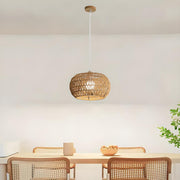 Oriental Natural Brown Rattan Woven Drum Pendant Light