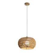 Oriental Natural Brown Rattan Woven Drum Pendant Light