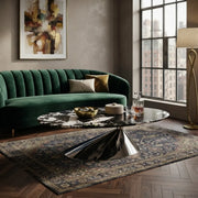 Oval Black Marble Coffee Table with Stainless Steel Base
