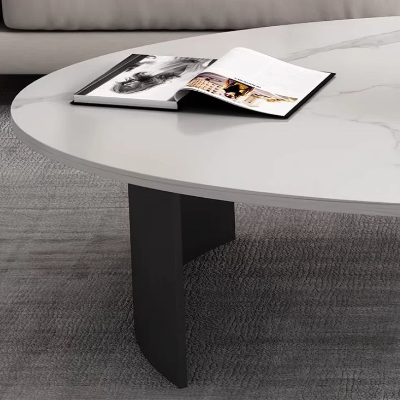 Oval Scratch Resistant Stone Top Iron Base Coffee Table