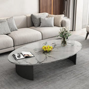 Oval Scratch Resistant Stone Top Iron Base Coffee Table