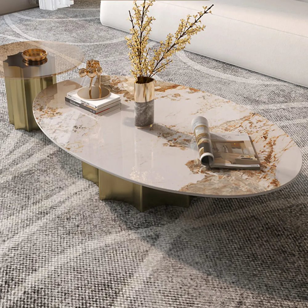 Pandora Gold Scratch Resistant Stone Oval Coffee Table