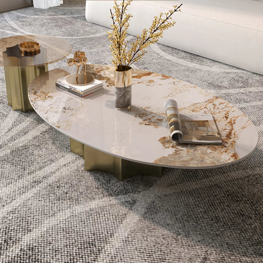 Pandora Gold Scratch Resistant Stone Oval Coffee Table