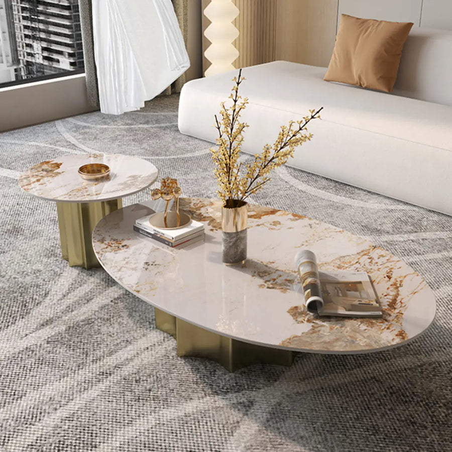 Pandora Gold Scratch Resistant Stone Oval Coffee Table
