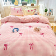 Pastel Pink Gingham with Bows Bedding Set