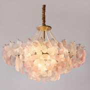 Pink Floral Crystal Chandelier, Adjustable Height