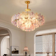 Pink Floral Crystal Chandelier, Adjustable Height