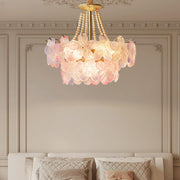 Pink Floral Crystal Chandelier, Adjustable Height